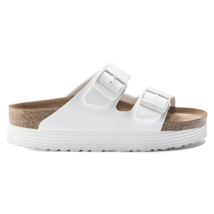 Birkenstock Women's Arizona Grooved Platform Vegan Birko-Flor White - Image 3