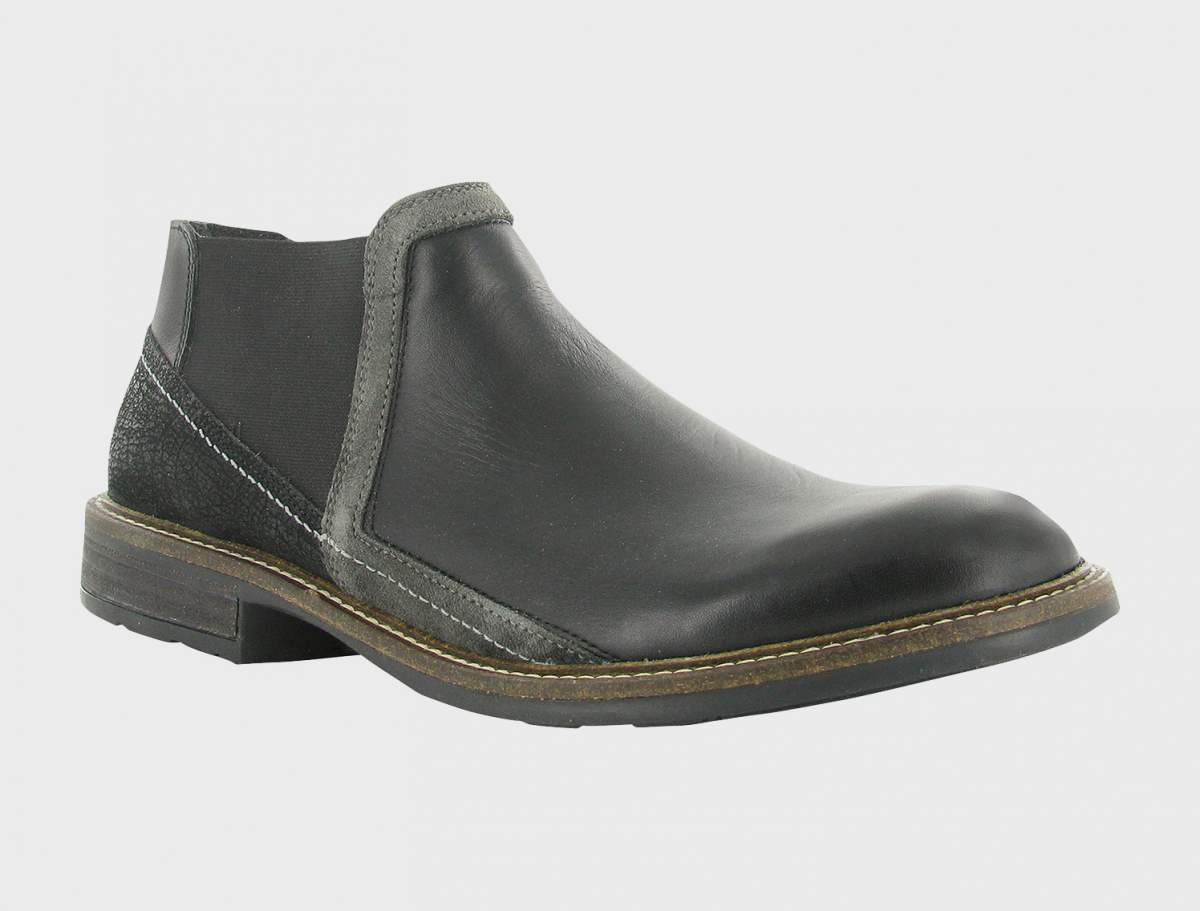 Naot Men's Business Black Raven Black Crackle Leather Grey Suede Boot