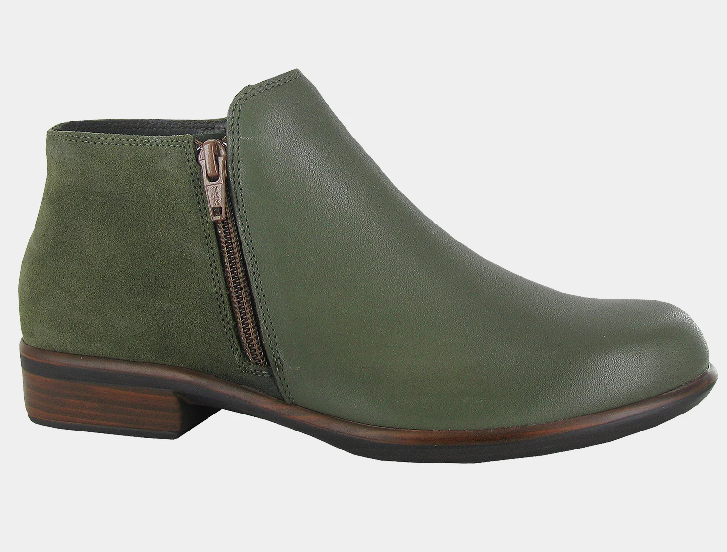 Naot Women's Helm Soft Green Leather Oily Olive Suede